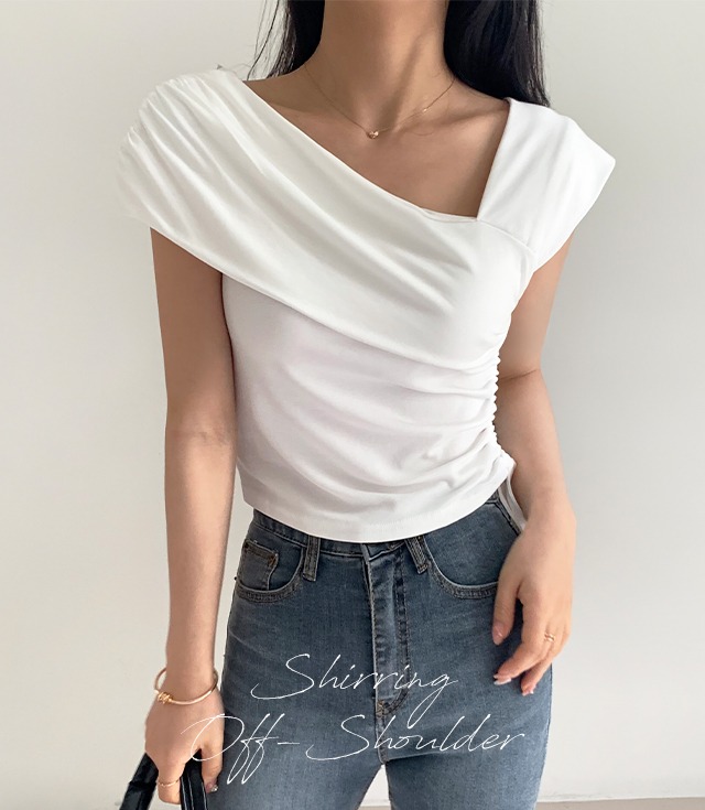 로잔느 셔링 오프숄더 티셔츠(5color) [어깨트임 섹시글램]