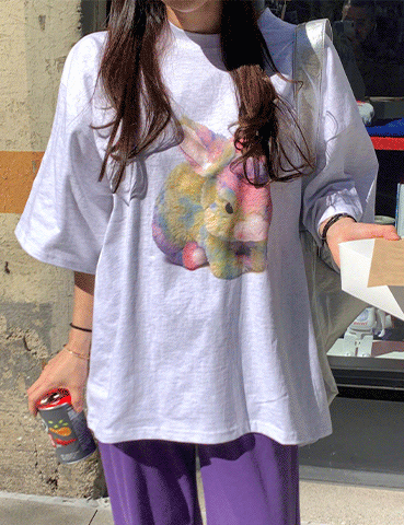 [코디할인]래빗 루즈핏 반팔티셔츠(2color)+(남녀공용)컬러디 와이드팬츠