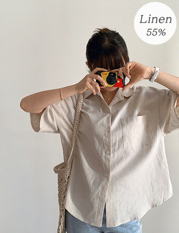 [팔뚝살커버]히어 린넨 박시셔츠(린넨55%,4color) 여름 썸머 얇은소재 시원한 박스 오버핏 루즈핏 반팔 5부 6부 포켓 롤업